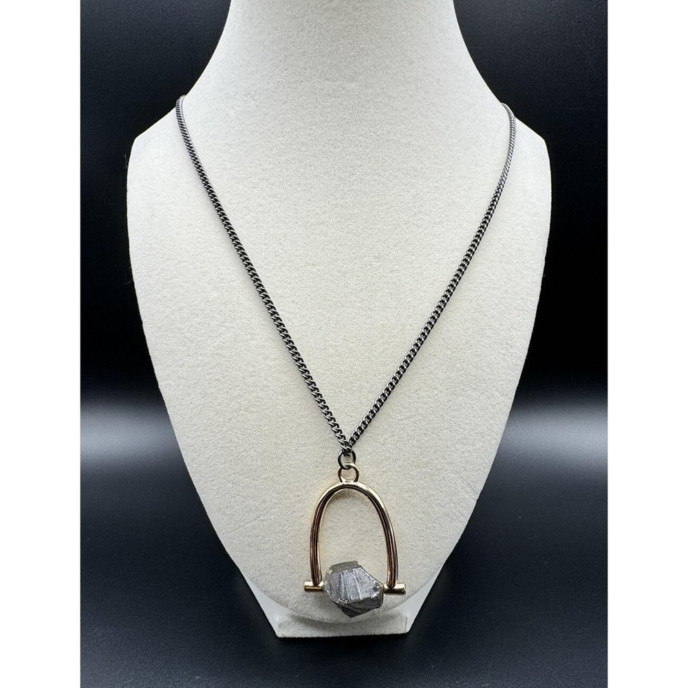 Banana Republic Necklace Spinning Nugget Gun Metal Chain  Gold Tone Pendant‎ 32